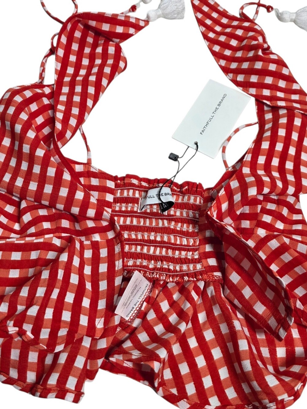 FAITHFULL THE BRAND Red plaid peplum camisole with front tie - Picture 12 of 16